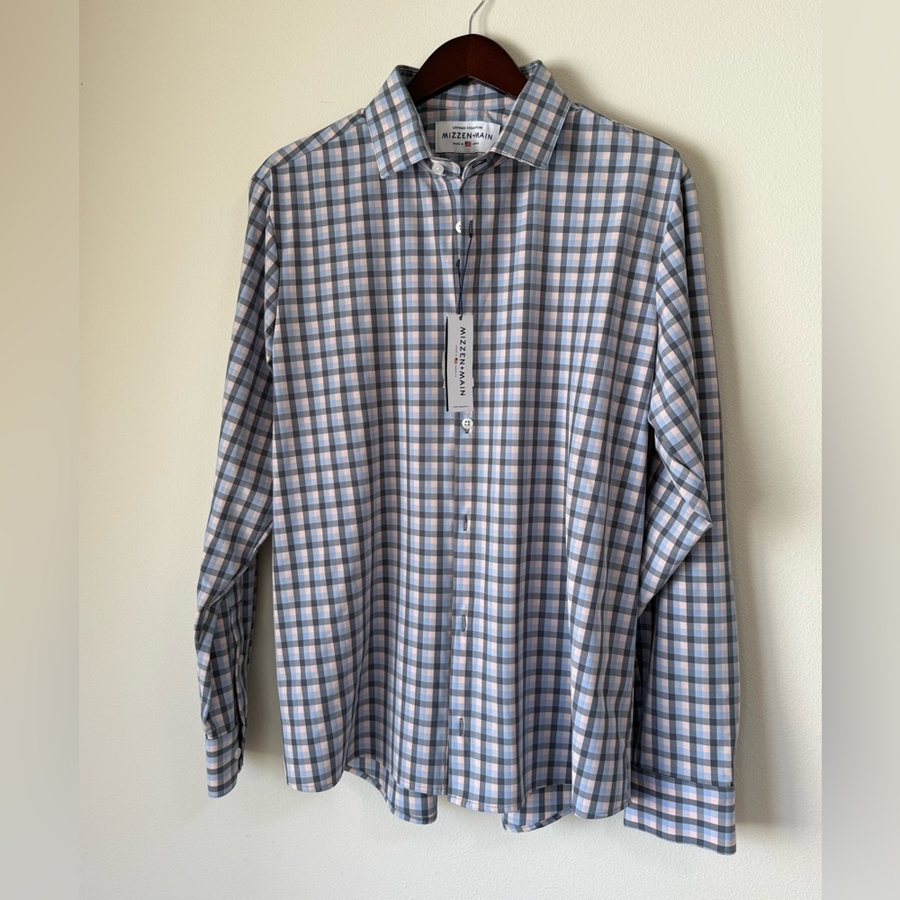 Mizzen+Main Blue and Gray Checkered Dress Shirt
